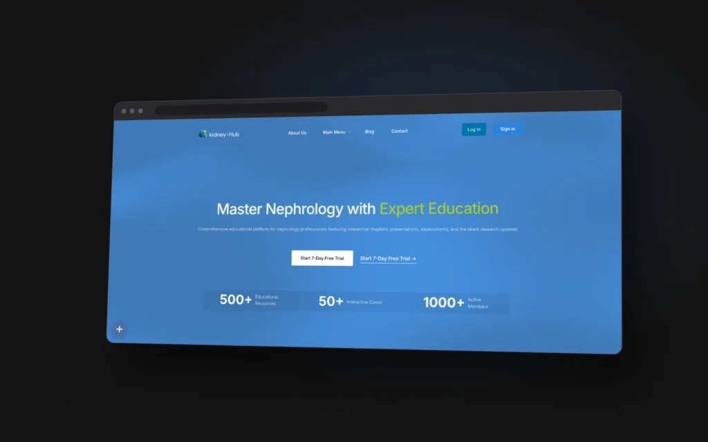 Kidney Hub website shown on a laptop