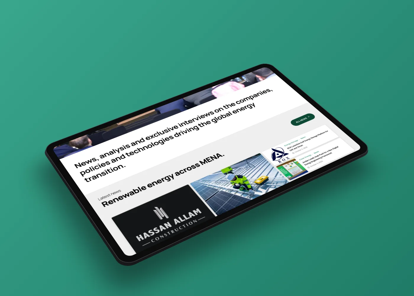 Cleantech Media inner section on a tablet