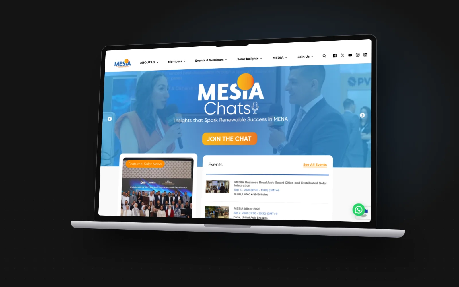MESIA home page on a laptop
